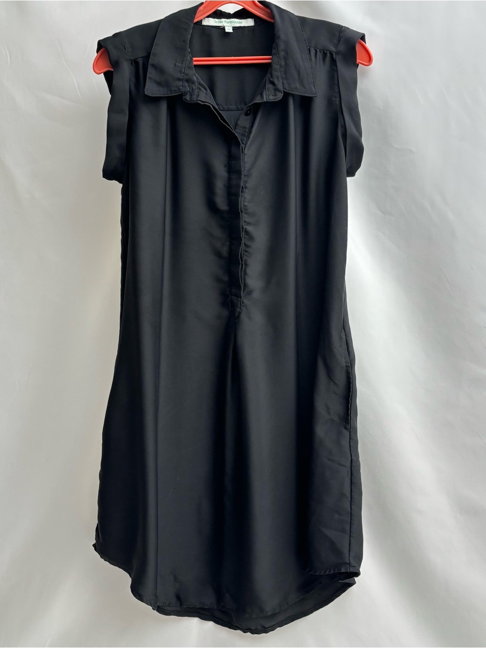 La Fée Maraboutée Black Mini Shift Dress Collar Button Down Pockets Lightweight